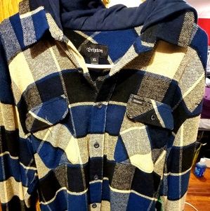 Brixton Blue, Black, White Hooded Flannel